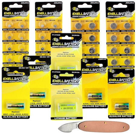 47pc Essential Batteries Kit CR123A 23A A28PX L626 L1154 & Watch Opener